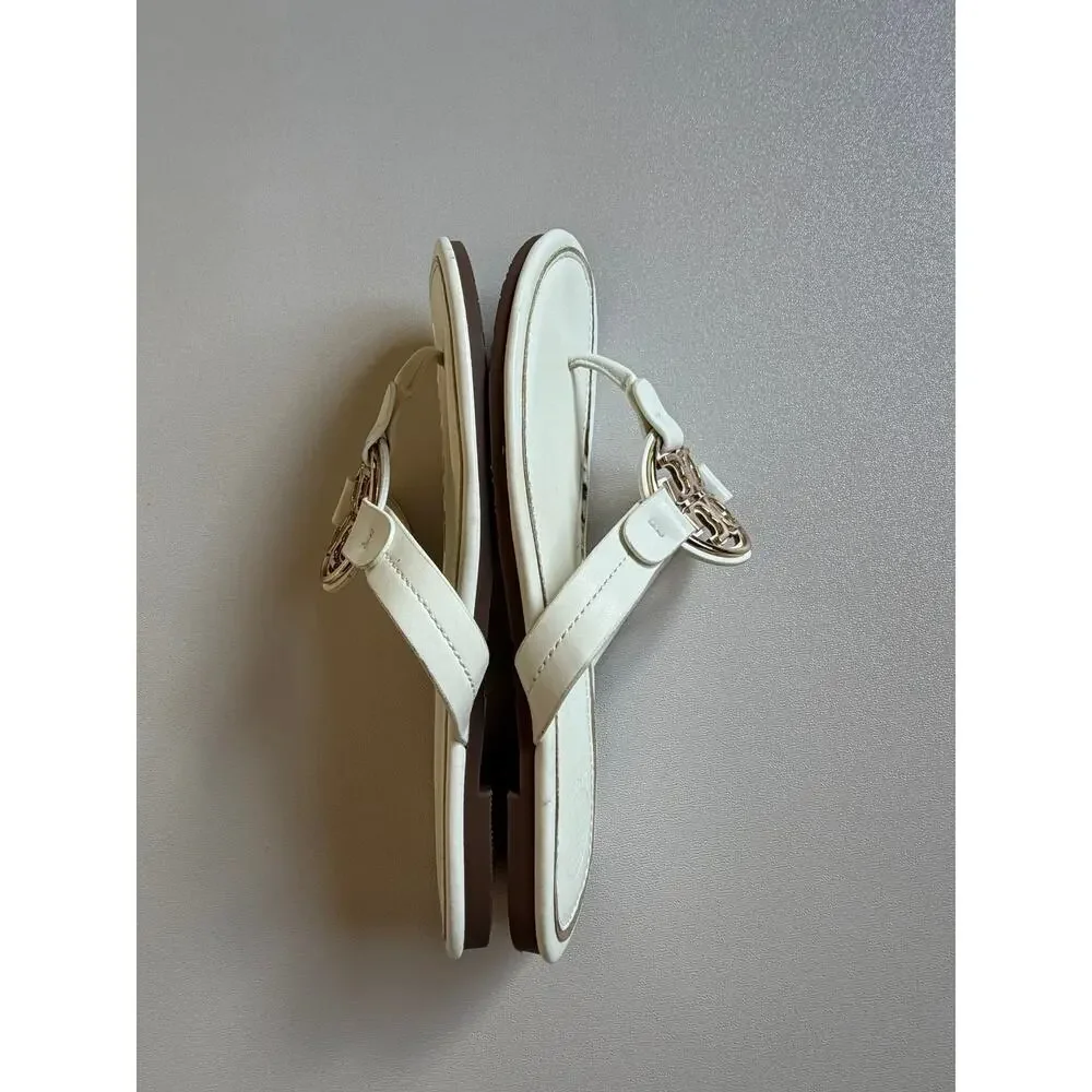 Tory Burch White and Gold Miller Thong Sandals